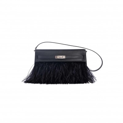HERMÈS MASTER KELLY ELAN FOLIE 28 BLACK OSTRICH FEATHER (28cm)